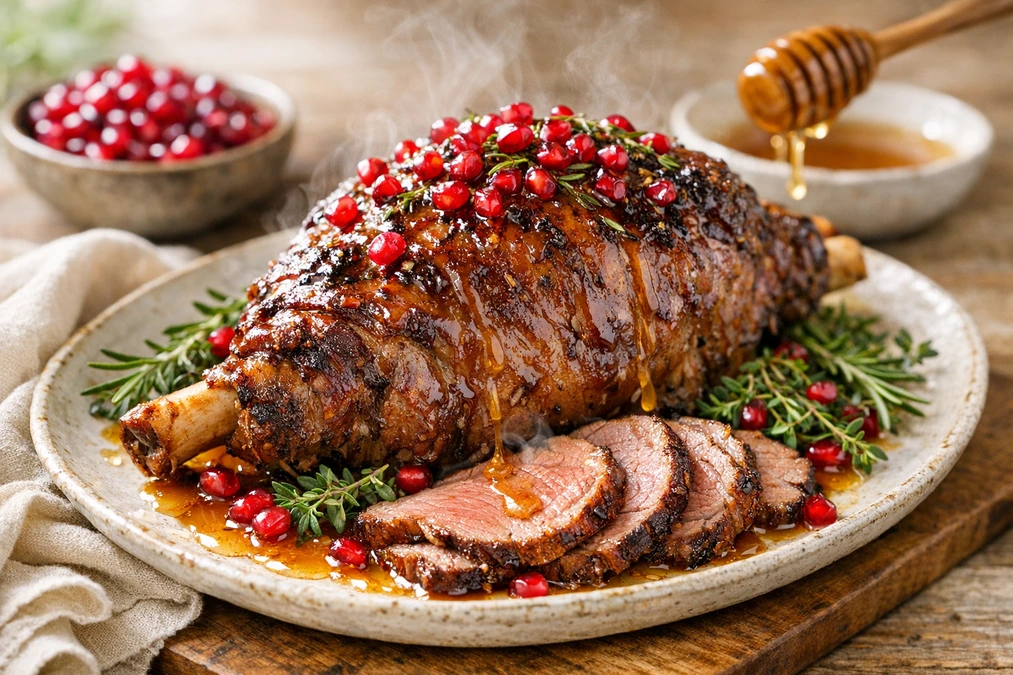 Celebratory Roast Lamb with Pomegranate and Honey Glaze Recipe