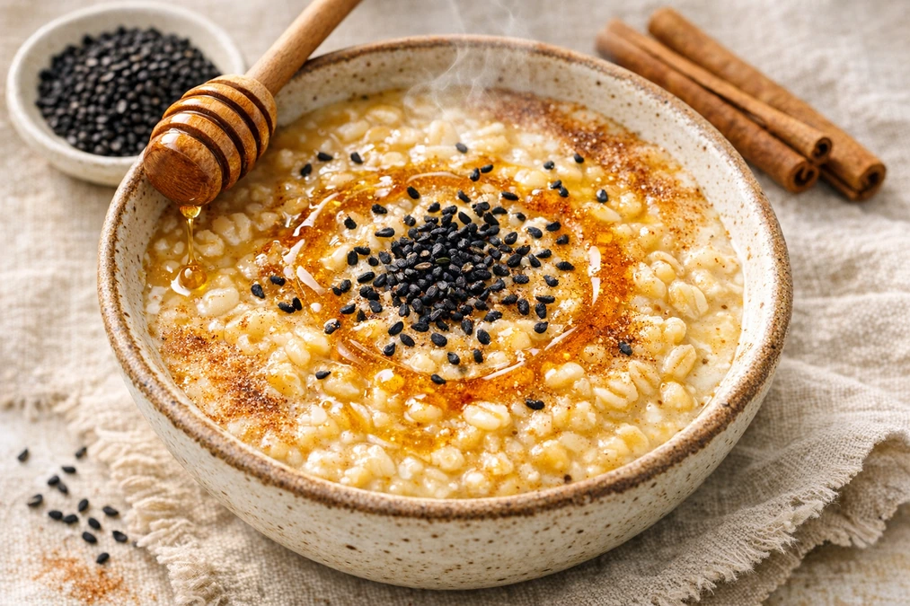Spiced Black Seed Breakfast Bowl with Honey and Milk Recipe